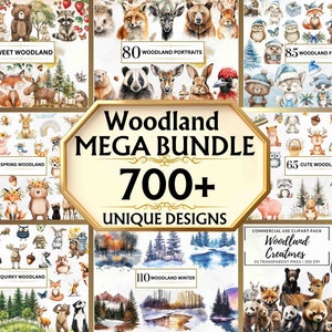 Paquete de imágenes prediseñadas de bosque Mega Clipart de animales del bosque en acuarela Lindos PNG de bosque PNG de animales extravagantes Animales de acuarela Animales de guardería bohemios