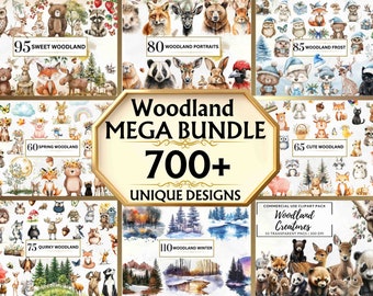Puede incluir: Un paquete de clipart digital con más de 700 ilustraciones de acuarela de animales del bosque, plantas y escenas. El paquete incluye 95 imágenes de bosque dulce, 80 retratos de bosque, 85 imágenes de bosque helado, 60 imágenes de bosque de primavera, 75 imágenes de bosque peculiar, 110 imágenes de bosque de invierno y 65 imágenes de bosque lindo. El paquete es perfecto para crear diseños digitales, scrapbooking y otros proyectos creativos.