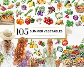 Summer Watercolor Clipart Farm PNG Vegetable Clipart Summer PNG Cute Vegetables Print Summer Stickers Garden Clipart Food PNG Commercial Use