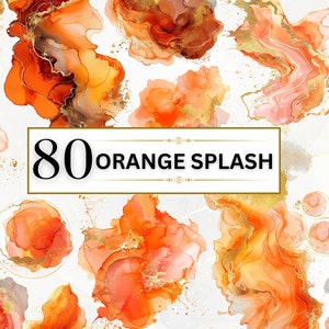 Platschen Clipart Aquarell Spritzer PNG Aquarell Alkohol Tinte Clipart Splatter PNG Orange Farbe PNG | Kommerzielle Nutzung Transparent