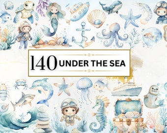 Clipart animaux marins sous-marins PNG Animaux marins mignons PNG Clipart animaux marins animaux marins PNG Clipart chambre d'enfant | Licence commerciale