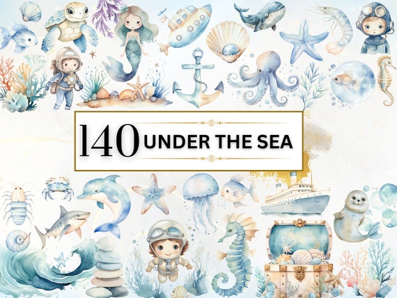 Sea Animal Clipart Under The Sea PNG Cute Sea Animals PNG Ocean Animals Clipart Underwater Animals PNG Nursery Clipart | Commercial License