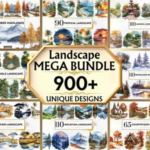 Landschaft Clipart Bundle Aquarell Landschaft PNG Landschaft Drucke Berg Clipart PNG Garten PNG Wald Clipart Tropische PNG Herbst Clipart Set