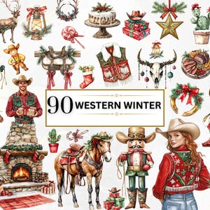 Western Clipart Png Aquarell Winter Clipart Festliche Western PNG Cowboy Clipart Bauernhof PNG Tier Clipart Winter Png Wilder Westen PNG Cowgirl