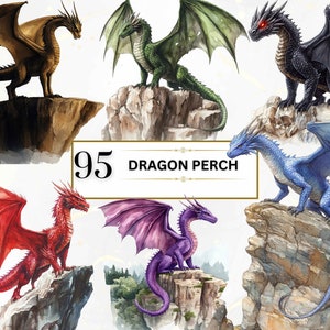 Watercolor Dragon Clipart Fantasy Dragon PNG Colourful Dragons Illustration Fantasy PNG Mythical Creature Digital Dragon Art Commercial Use