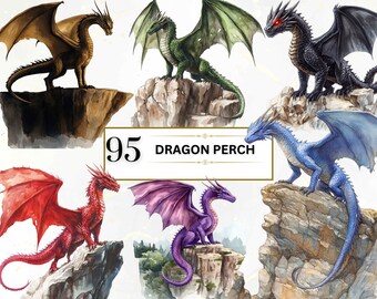 Watercolor Dragon Clipart Fantasy Dragon PNG Colourful Dragons Illustration Fantasy PNG Mythical Creature Digital Dragon Art Commercial Use