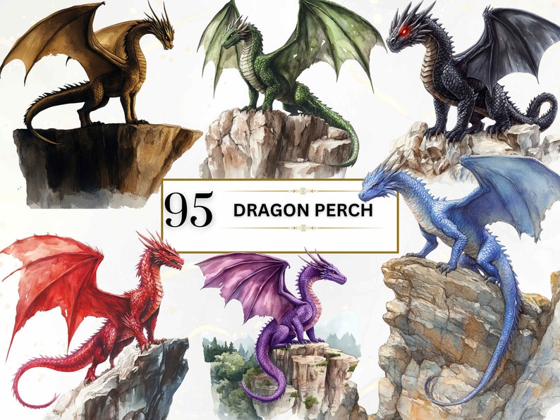 Watercolor Dragon Clipart Fantasy Dragon PNG Colourful Dragons ...