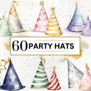Party Clipart Aquarell Partyhüte PNG Geburtstag Hüte Clipart Bunt Hut PNG Geburtstagsparty PNG Digitale Kunst Kommerzielle Nutzung Transparent