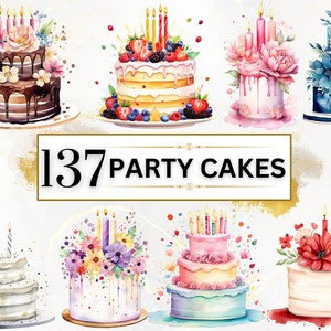 Kuchen Clipart Bundle- 137 Kuchen PNGs, Aquarell Geburtstagskuchen PNG, Geburtstag Bundle, Geburtstag PNG, Geburtstag Party Clipart, Hochzeitstorte Clipart
