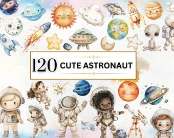Watercolor Space PNG Cute Astronaut Clipart Outer Space Clipart Nursery Clipart PNG Planet Clipart Astronaut PNG Solar System Commercial Use