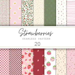 Motif sans couture fraise rose ordures papier journal fruits d'été pages numériques motif de répétition arrière-plans d'été imprimables impressions numériques
