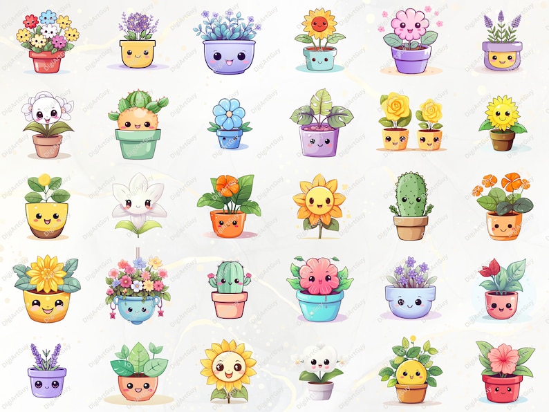 Kawaii Clipart Bundle - 165 Cute Kawaii PNG Clipart Kawaii Flower Clipart, Kawaii Plants Clipart Cute Kawaii Clipart Kawaii Stickers image 7