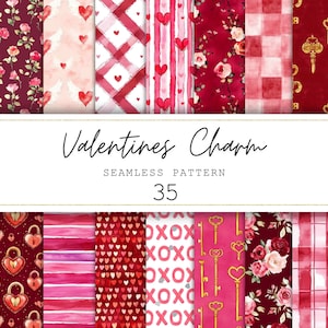 Valentines Day Seamless Pattern Valentine's Day Digital Paper Roses Junk Journal Paper Red Valentine Repeating Pattern Heart Scrapbook Paper