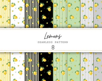 Lemon Seamless Pattern Fruit Digital Paper Junk Journal Paper Printable Paper Digital Background Pattern Scrapbook Paper | Commercial Use