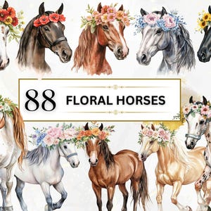 Floral Horse Clipart Watercolor Horse PNG Farm Animal PNG Western Clipart Farm Horses PNG Floral Animal Clipart Horses Sublimation Designs