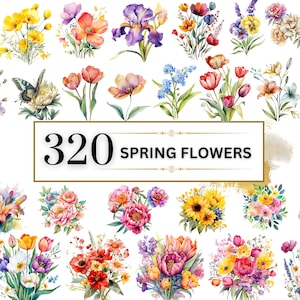 Clipart de printemps Clipart de fleurs Clipart de printemps aquarelle Clipart de fleurs sauvages Clipart de printemps PNG Clipart bouquet de fleurs jardin PNG | Utilisation commerciale