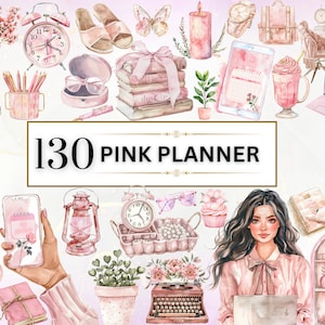 Planner Clipart acquerello rosa Journal Clipart Planner adesivi Planner Girl PNG rosa Planner amante Clipart / uso commerciale trasparente