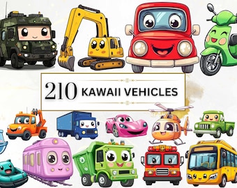 Kawaii Vehicle Clipart Cute Kawaii Clipart Bundle Kawaii PNG Cute Transportation Clipart Kawaii Stickers Cute Construction PNG Car PNG Plane