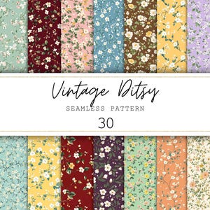 Vintage ditsy naadloos patroon Vintage digitaal papier Vintage digitale kunst Bloemen rommel dagboekpapier Afdrukbaar papier Digitale bloemenachtergrond