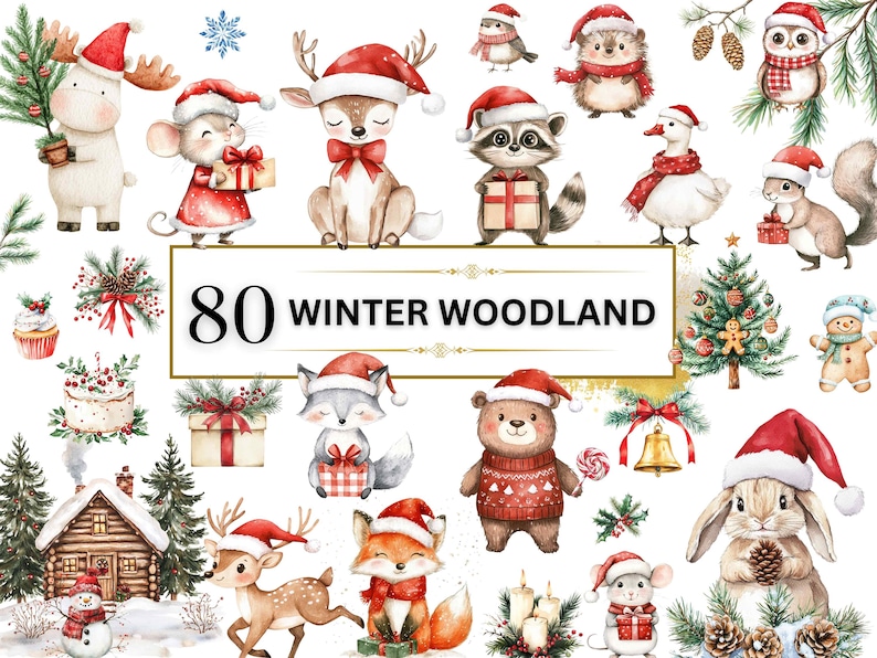 Watercolor Woodland Animal Clipart Cute Winter Woodland Animals PNG ...