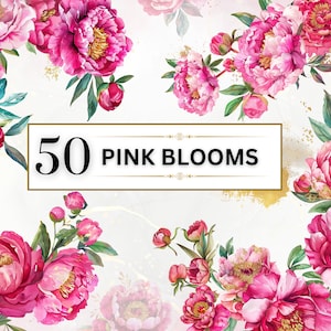Rosa Blumen Clipart PNG Aquarell Blume PNG Floral PNG Pfingstrose Clipart Hochzeit Blumen Clipart PNG Blumenstrauß | Kommerzielle Nutzung