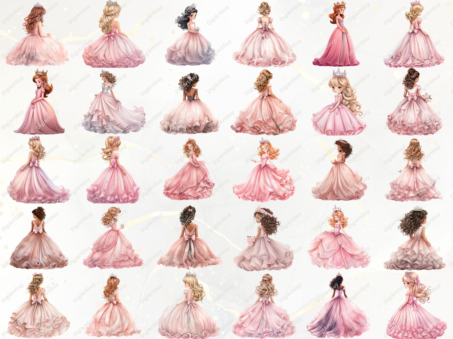 Princess Clipart Watercolor Pink Princess PNG Fairy Tale Clipart Castle ...