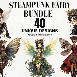 Steampunk Fairy Watercolor Clipart - 40 Watercolor Fairy Images, Fairytale Clip Art, Fantasy Clipart, Fairy PNG bundle, Digital Download