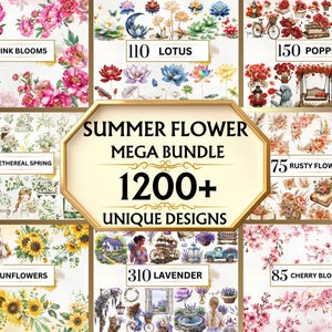 Fleur d'été Clipart aquarelle fleur PNG Clipart fleur été PNG Clipart floral bouquet de fleurs Clipart bordure de fleurs | Utilisation commerciale
