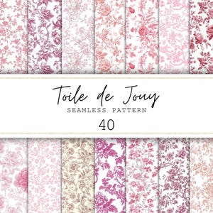 Carta da giornale con motivi senza cuciture Toile de Jouy rosa, motivo floreale, motivo floreale francese, carta digitale floreale vintage, motivo chinoiserie