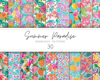 Summer Seamless Patterns Tropical Summer Digital Paper Floral Backgrounds Summer Pattern Summer Junk Journal Paper Floral Scrapbook Paper