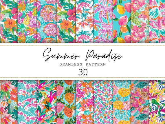 Summer Seamless Patterns Tropical Summer Digital Paper Floral Backgrounds Summer Pattern Summer Junk Journal Paper Floral Scrapbook Paper