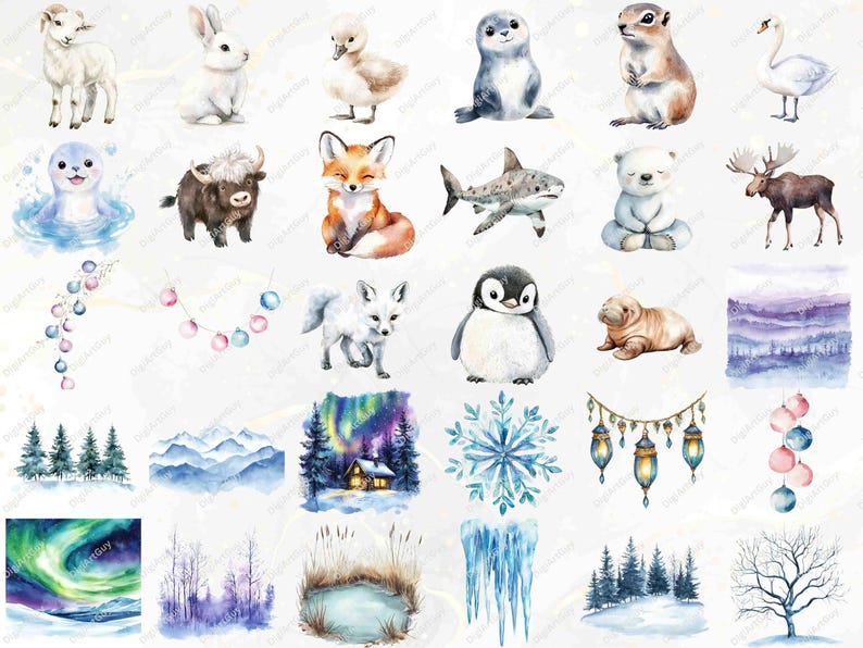 Arctic Animal Clipart Watercolor Winter Animal PNG Polar Animals Wild ...