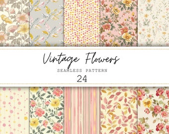 Vintage Floral Seamless Pattern Shabby Flowers Digital Paper Junk Journal Paper Printable Paper Digital Floral Background Commercial License