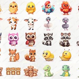 Pode incluir: Um conjunto de 30 ilustra&ccedil;&otilde;es de animais de desenho animado com uma variedade de animais, incluindo pintinhos, vacas, corujas, guaxinins, esquilos, carac&oacute;is, ursos e crocodilos. As ilustra&ccedil;&otilde;es s&atilde;o coloridas e caprichosas, e seriam perfeitas para usar em uma variedade de projetos, como livros infantis, cart&otilde;es de felicita&ccedil;&otilde;es ou designs de sites.