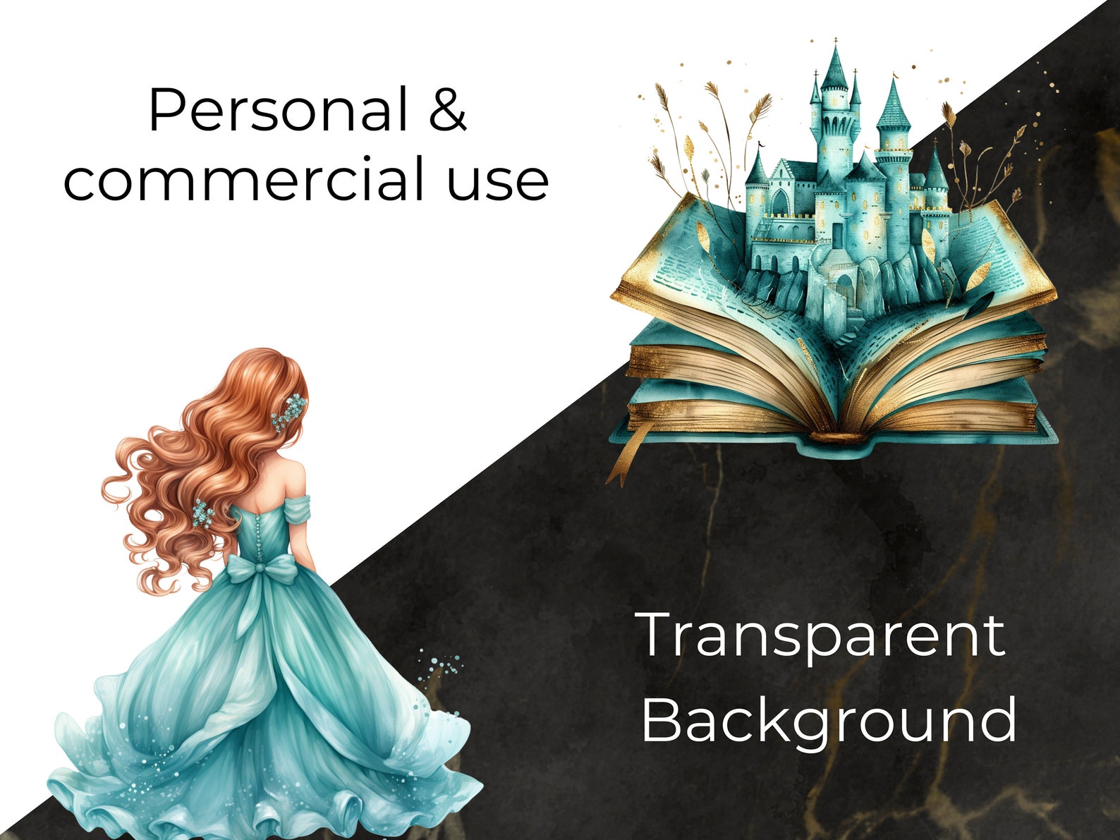 Watercolor Princess Clipart Cute Princess PNG Fairy Tale Clipart Castle ...