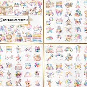 Shows rainbow baby shower examples from the bundle