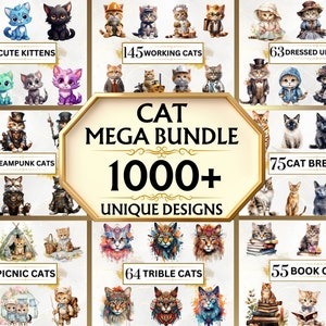 Mega Bundle PNG chat - plus de 1000 PNG Clipart chats, clipart animaux aquarelle, amoureux des chats, chats aquarelles pour scrapbooking, bricolage, téléchargement numérique