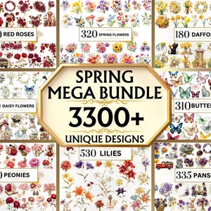Clipart de flores Acuarela Flor PNG Clipart de flores de primavera Primavera PNG Clipart floral Ramo de flores Clipart Borde de flores / Uso comercial