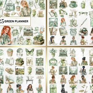 Shows green planner examples from the bundle