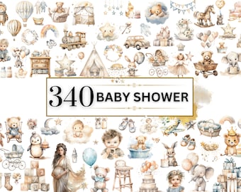 Baby Shower Clipart - 340 Gender Neutral Baby Shower PNGs, Boho Baby Shower, Boho Nursery Clipart, Newborn, Baby Boy, Baby Girl, Teddy Bear