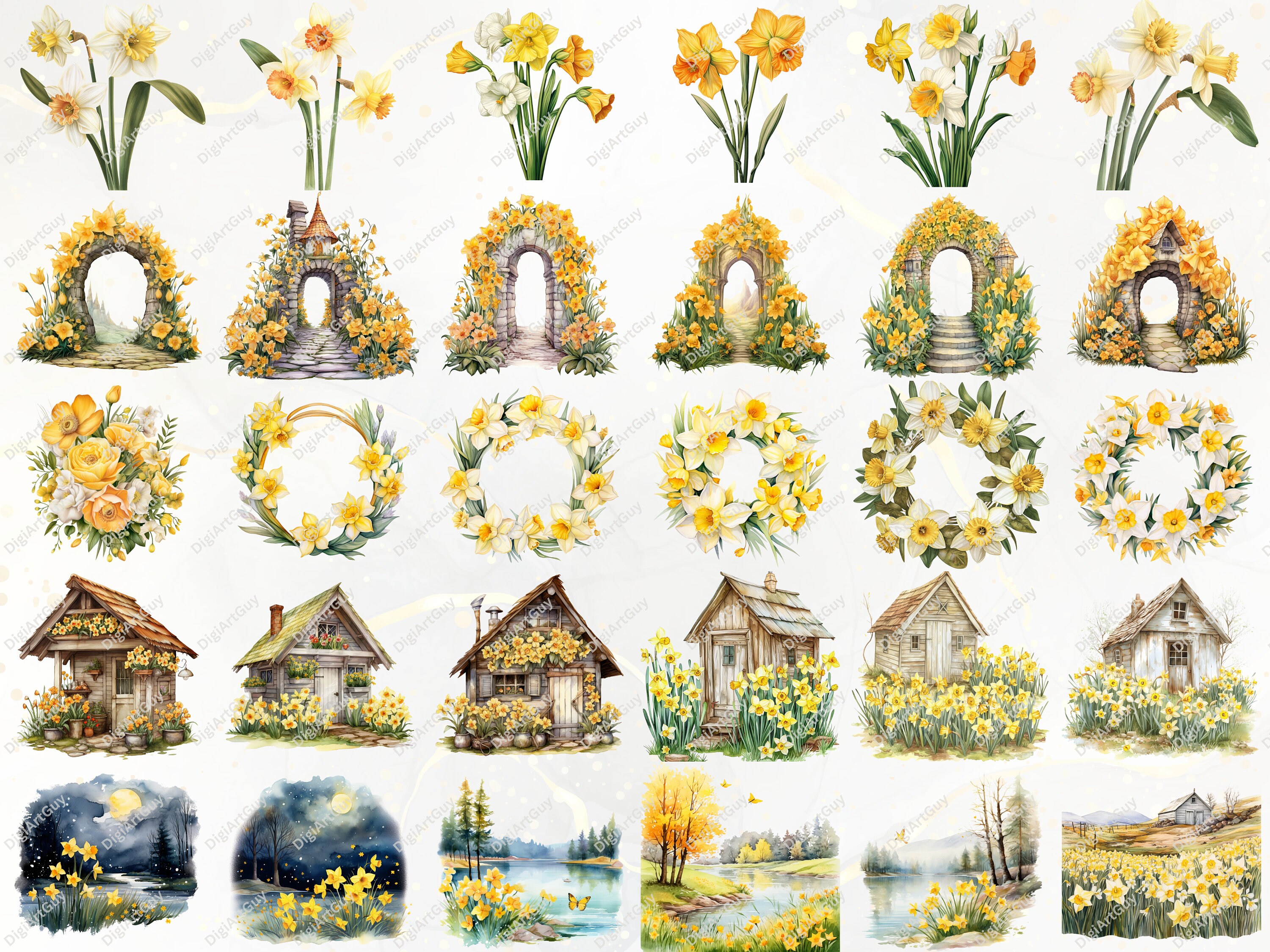 Flower Clipart Watercolor Daffodil Clipart Spring PNG Floral Clipart ...