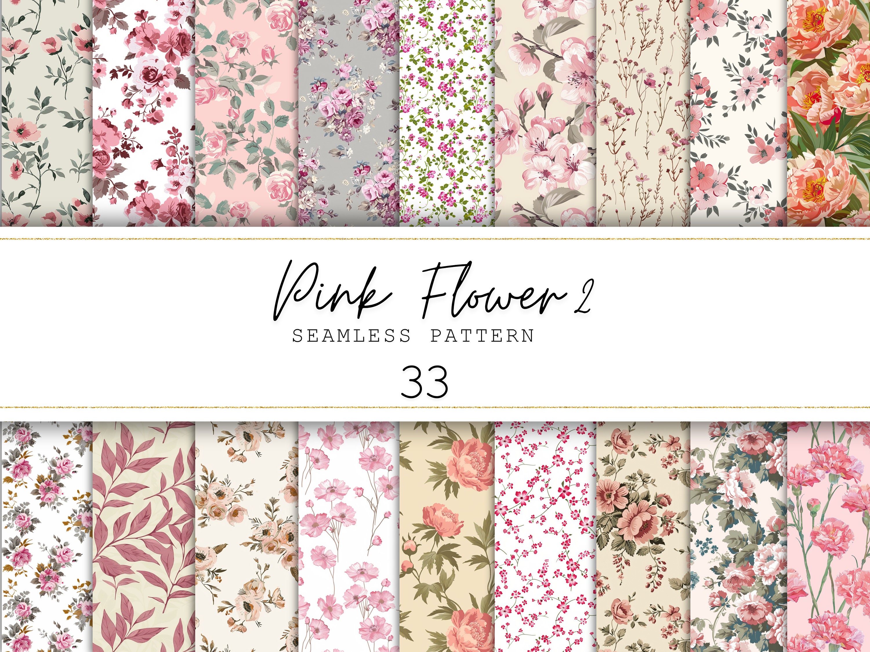 Pink Floral Seamless Pattern Roses Digital Paper Junk Journal Paper Printable Paper Digital Floral Background Scrapbooking | Commercial Use