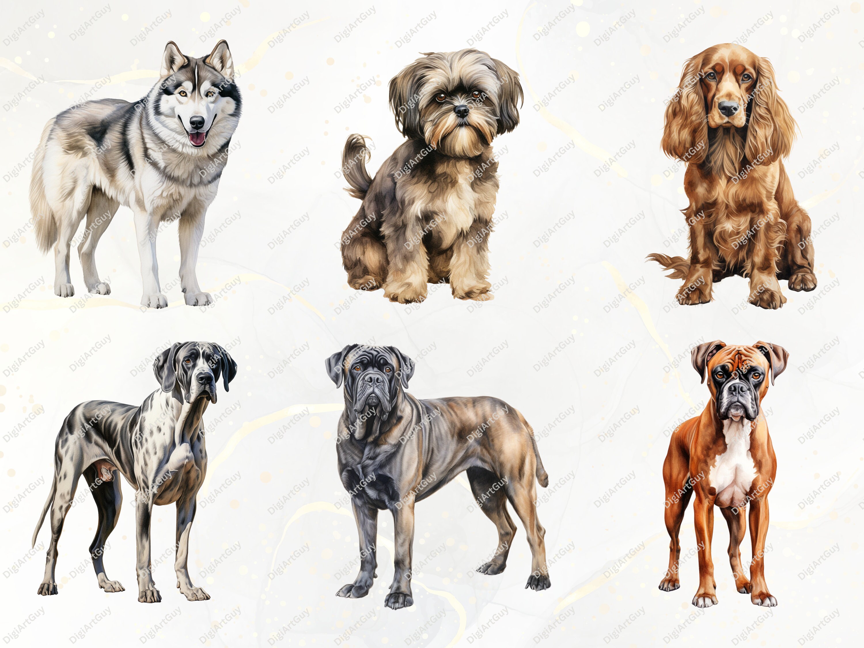 Dog Clipart Bundle - 190 Watercolor Dogs Clipart PNG, Dog Breeds PNG ...