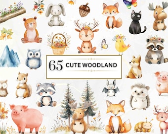 Cute Woodland Clipart Cute Woodland Animal PNG Watercolor Woodland Animals Clipart Forest Animals Doodle Clipart Baby Shower Nursery Animals