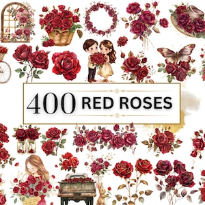Rose Clipart Rose Blumen Clipart Aquarell Rote Rosen Clipart Frühling PNG Blumen Clipart Blume PNG Blumenstrauß Clipart | Kommerzielle Nutzung