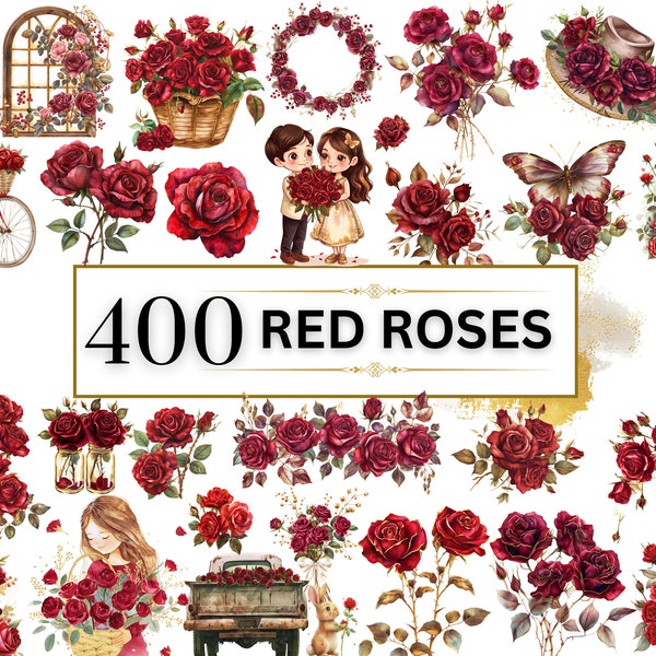 Rose Clipart Rose Flower Clipart Watercolor Red Roses Clipart Spring PNG Floral Clipart Flower PNG Flower Bouquet Clipart | Commercial Use