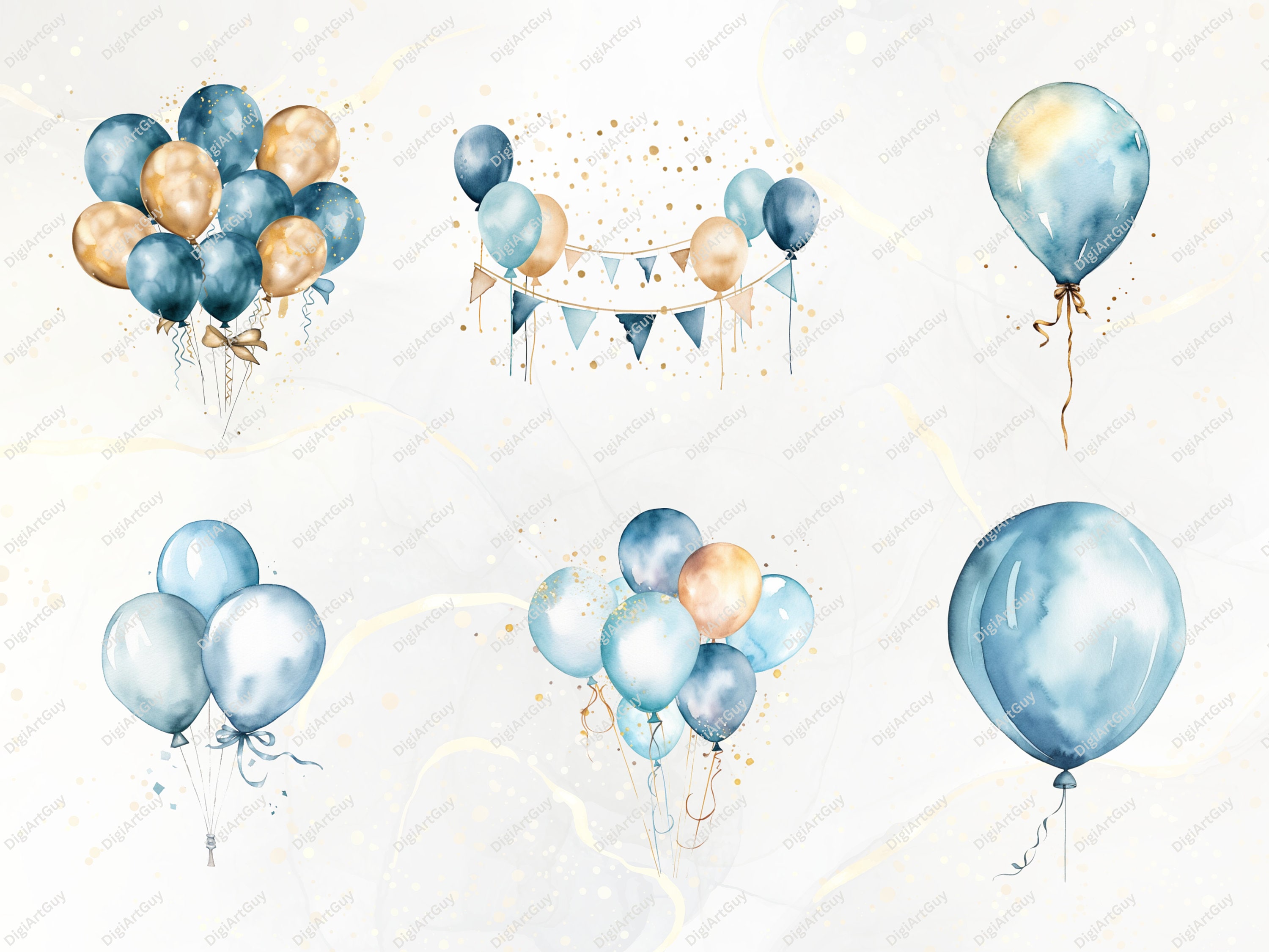 Blue Birthday Clipart Bundle- 138 Watercolor Birthday Pngs, Birthday ...