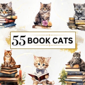 Buch Katzen PNG Bundle - 55 Katzen Clipart PNGs, Katzen Clipart, Tiere Clipart, Aquarell Tiere, sofortiger digitaler Download