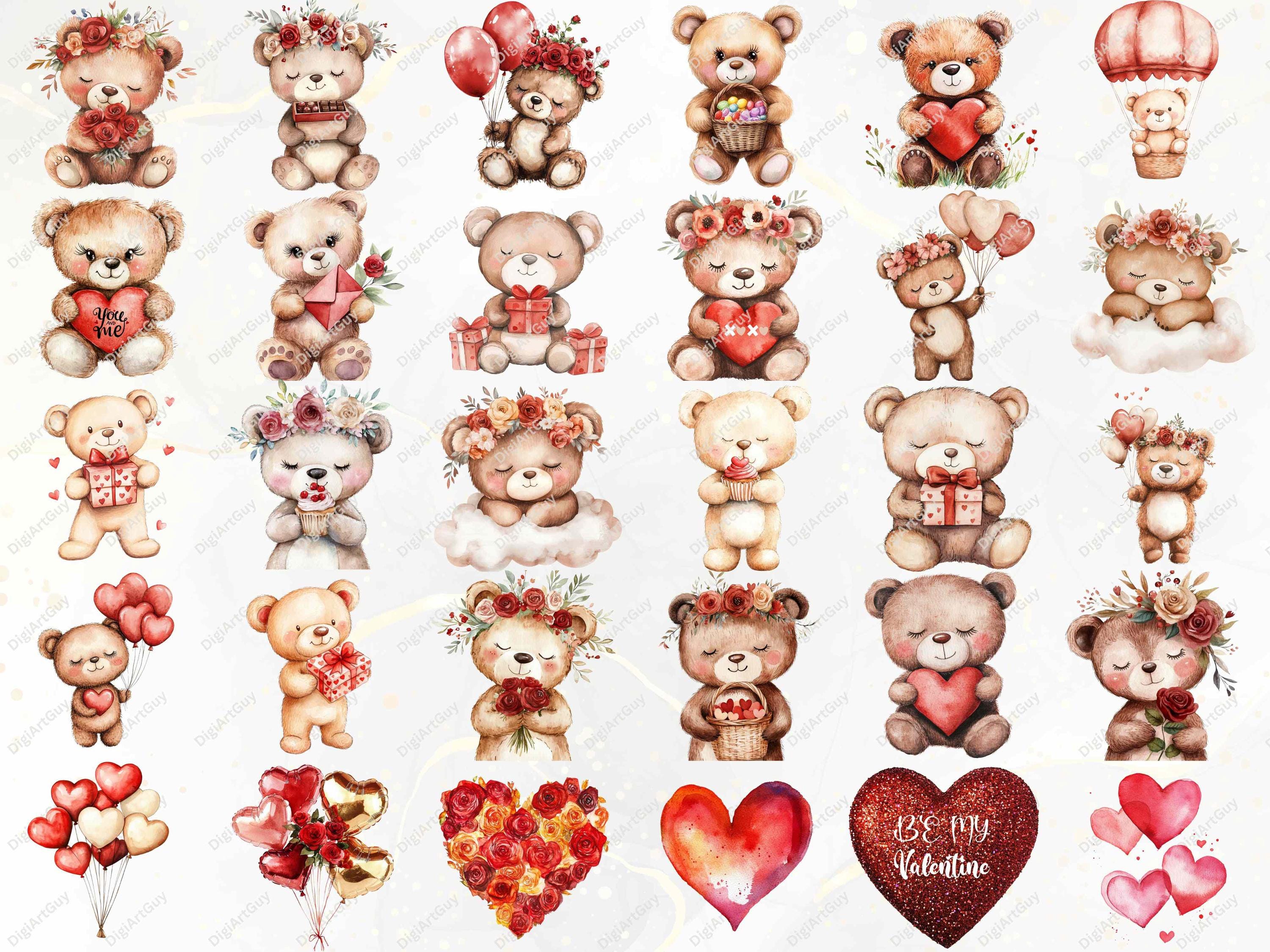 Valentines Teddy Clipart Watercolor Teddy Bear PNG Valentine's Day ...
