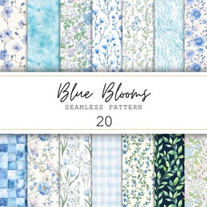 Motifs floraux bleus sans couture, fleurs d'été, papier numérique, motif floral répété, papier pour journal indésirable floral bleu, ensemble de papiers floraux pour scrapbooking